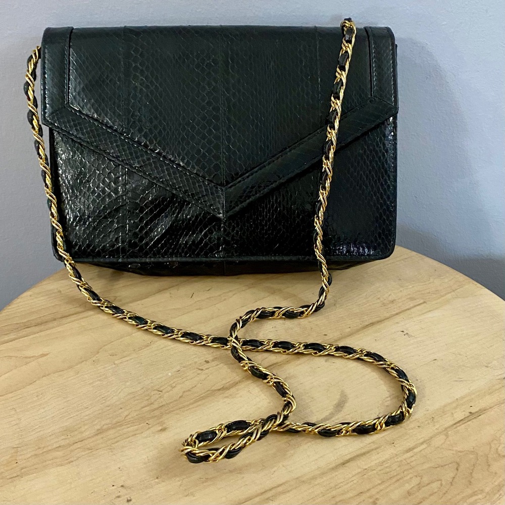 Vintage Saks Fifth Ave Snakeskin Leather Clutch Crossbody Shoulder Bag Vtg 80s - Picture 14 of 16